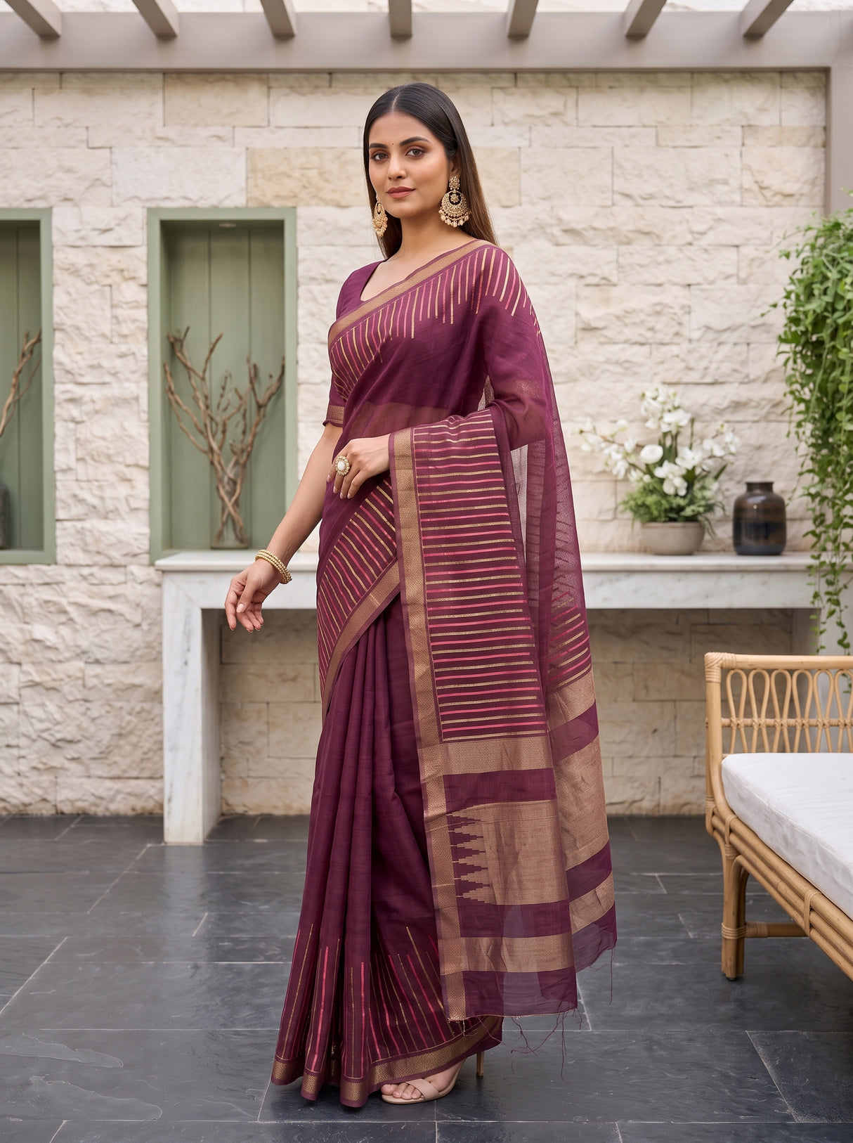 MIMOSA Wine Saree Saree — pose 5 styling detail