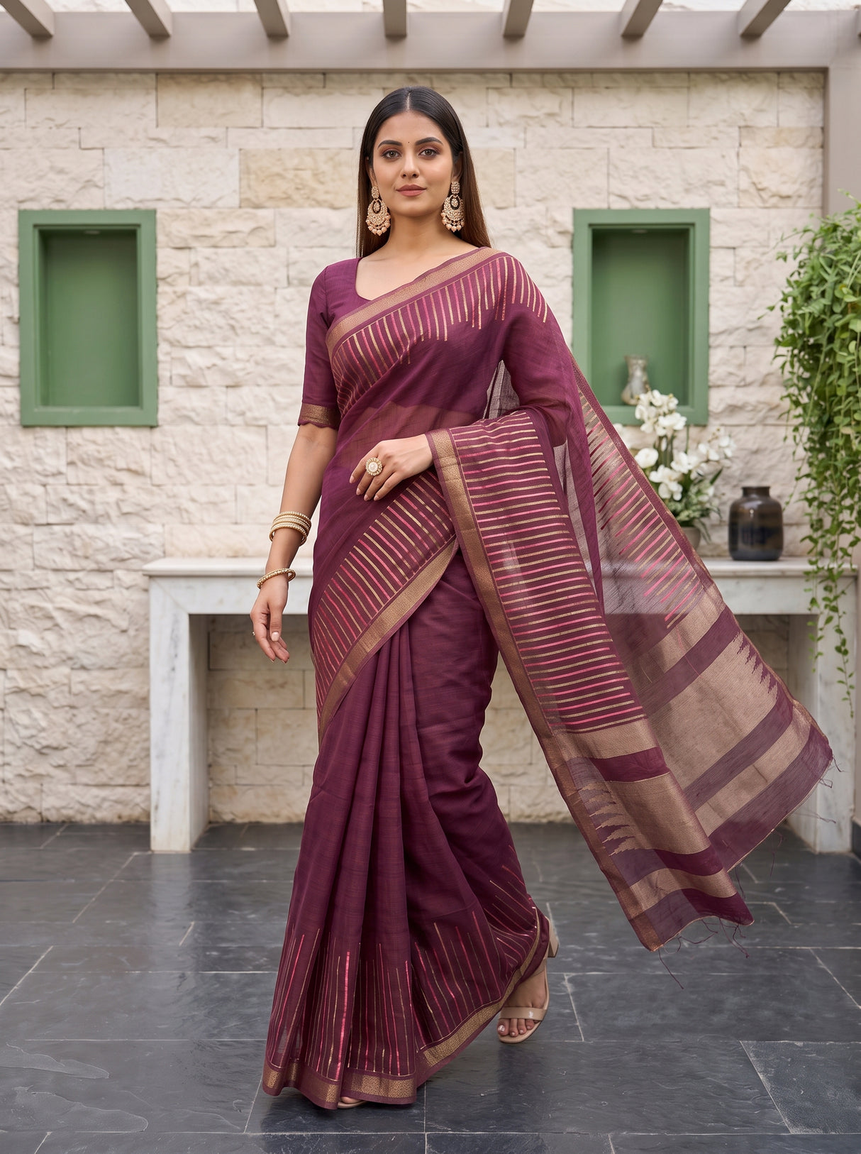MIMOSA Wine Saree Saree — pose 6 styling detail