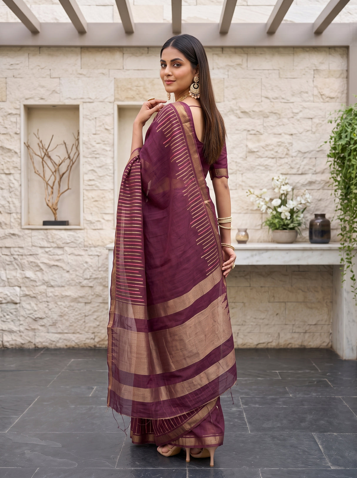 MIMOSA Wine Saree Saree — pose 7 styling detail