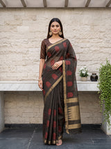 MIMOSA Black Banarasi tusser Saree — draped on model