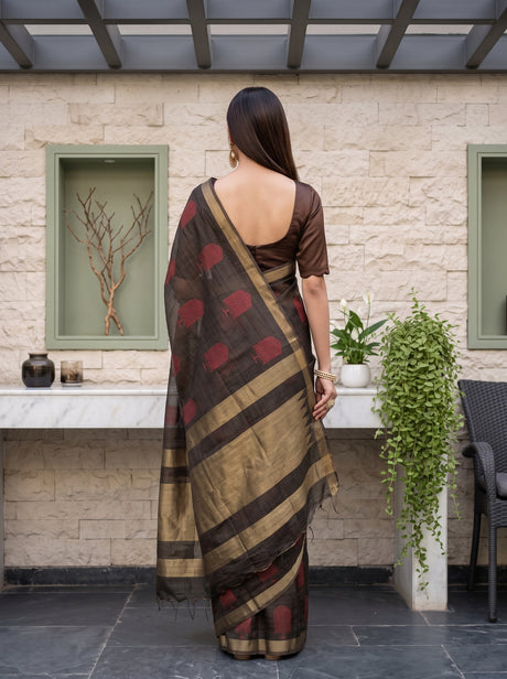 MIMOSA Black Banarasi tusser Saree — pallu and body detail