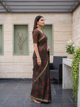 MIMOSA Black Banarasi tusser Saree — model lifestyle pose