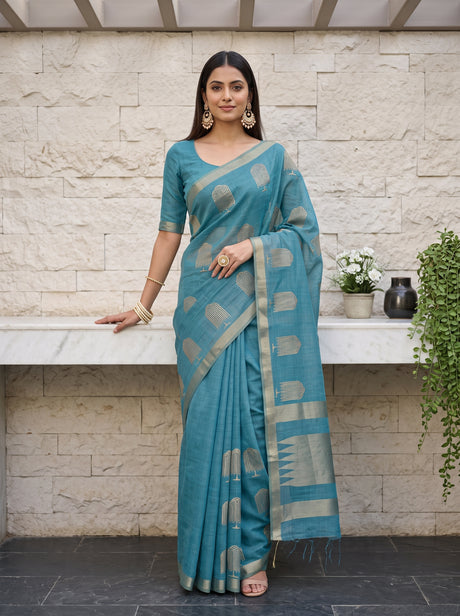 MIMOSA Sapphire Banarasi tusser Saree — draped on model