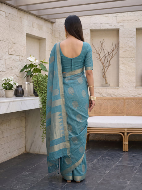 MIMOSA Sapphire Banarasi tusser Saree — pallu and body detail