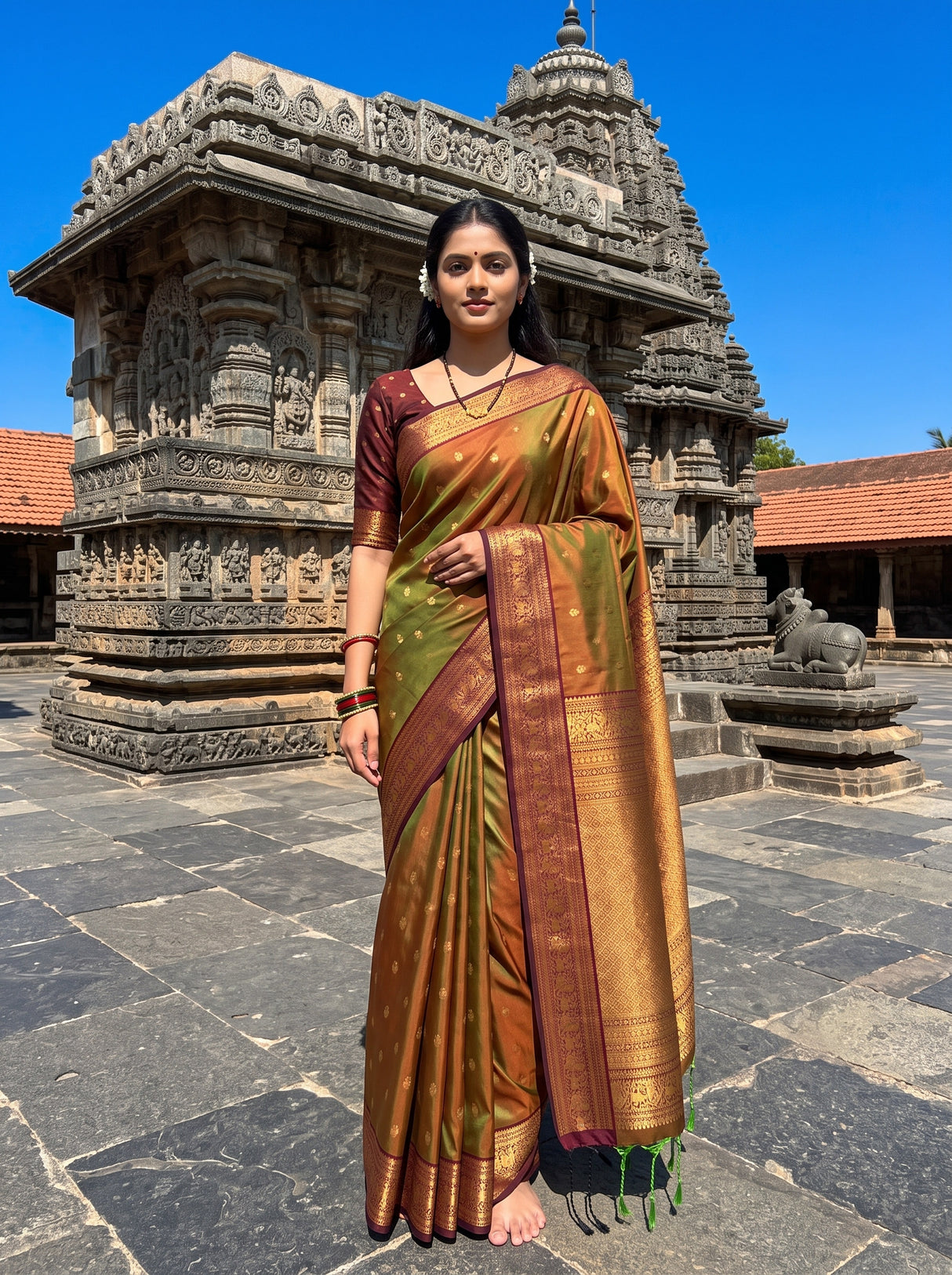 MIMOSA Olive Saree Saree — front view on mannequin