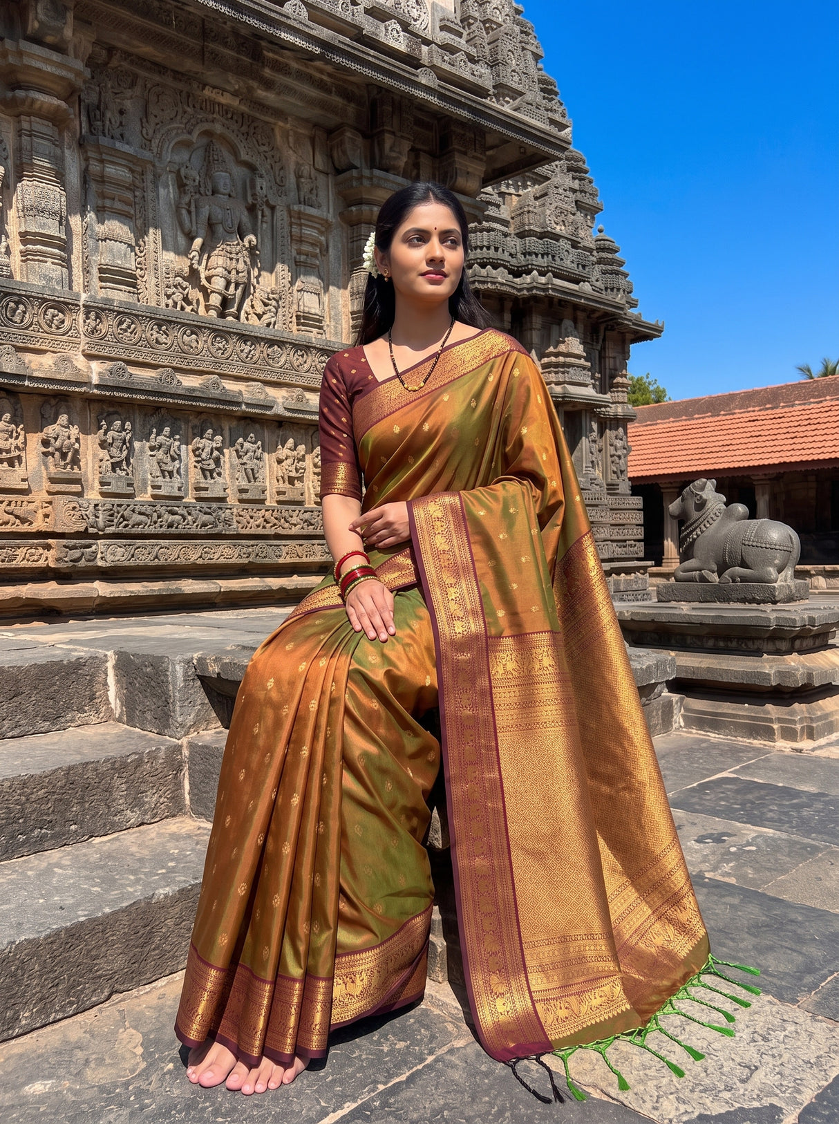 MIMOSA Olive Saree Saree — pose 8 styling detail
