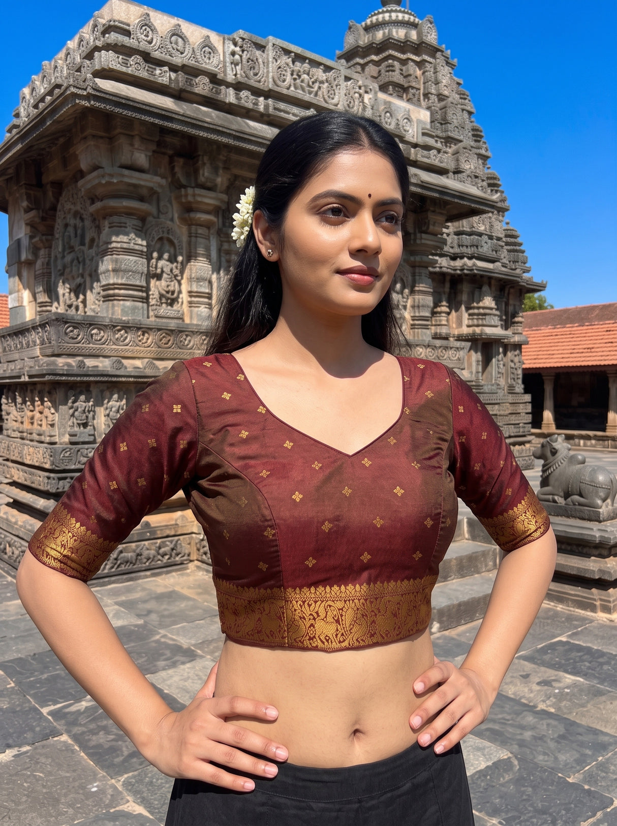 MIMOSA Olive Saree Saree — blouse close-up