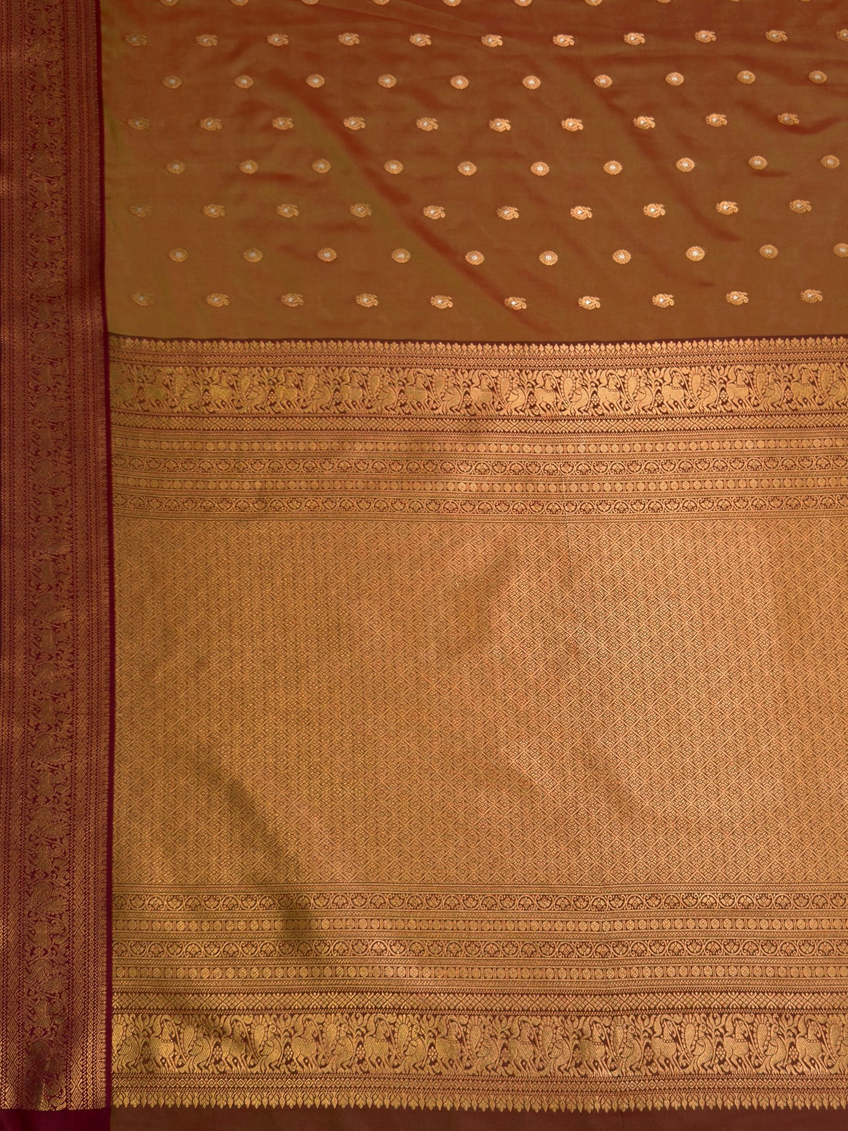 MIMOSA Olive Saree Saree — pallu and zari work detail
