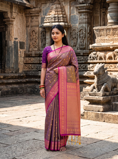 MIMOSA Violet Saree Saree — front view on mannequin