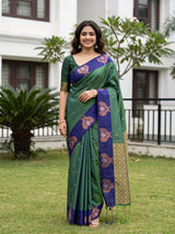 MIMOSA Green Kanjivaram Art silk Saree — AI model lifestyle pose