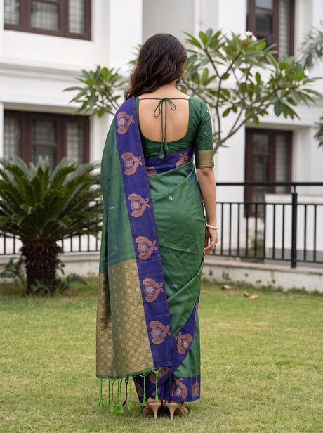 MIMOSA Green Kanjivaram Art silk Saree — close-up of model's face