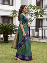 MIMOSA Green Kanjivaram Art silk Saree — model's upper body and saree detail