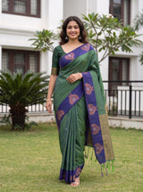 MIMOSA Green Kanjivaram Art silk Saree — close-up of saree pleats and border