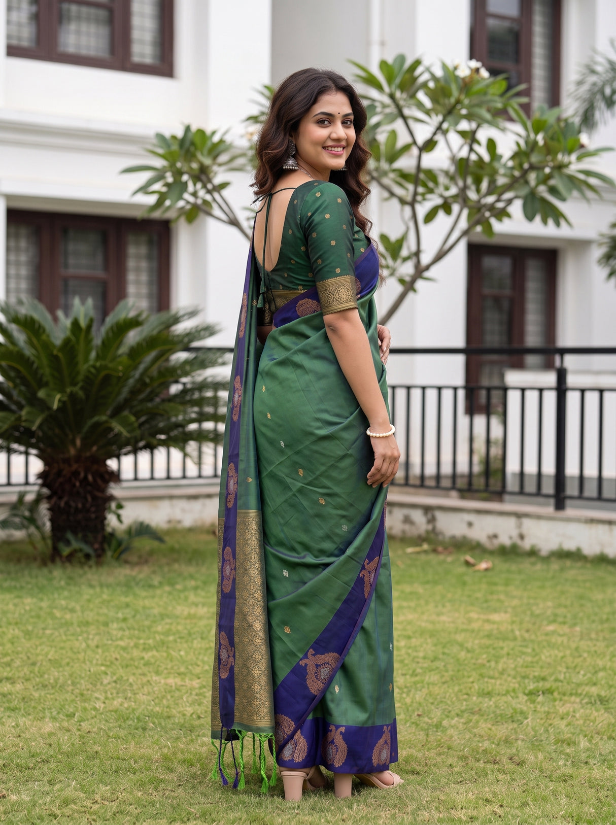 MIMOSA Green Kanjivaram Art silk Saree — full saree shot, pallu and body
