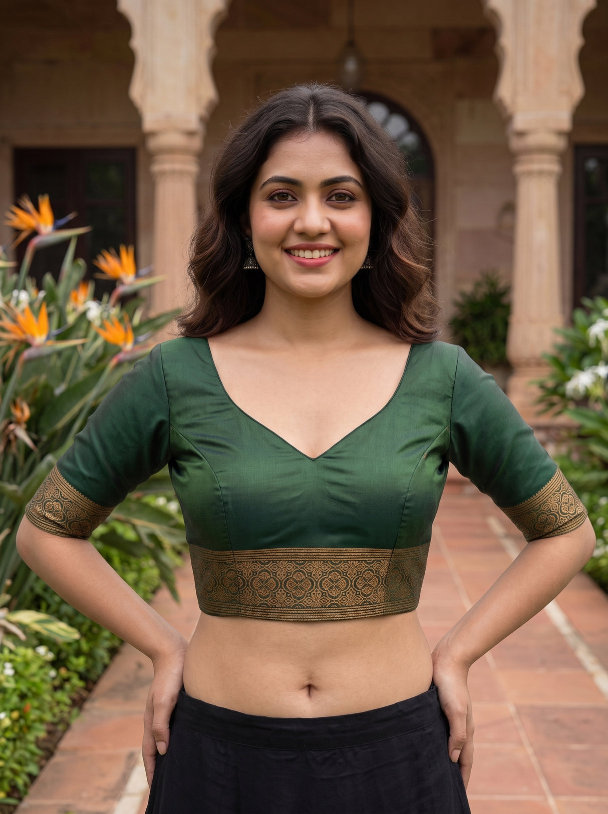 MIMOSA Green Kanjivaram Art silk Saree — blouse close-up
