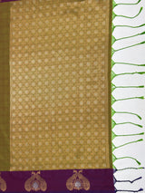 MIMOSA Olive Kanjivaram Art silk Saree — pallu and zari work detail