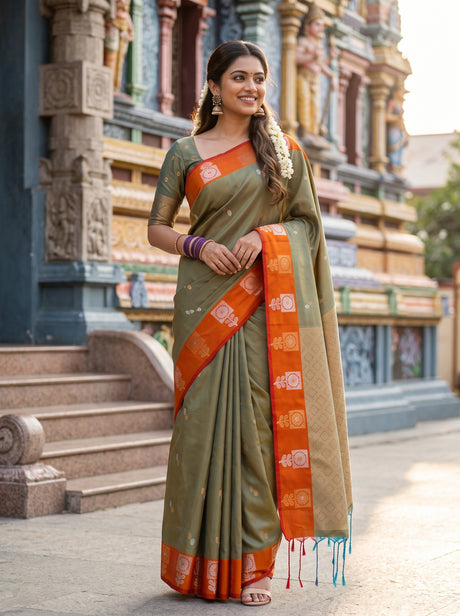 MIMOSA Grey Saree Saree — front view on mannequin