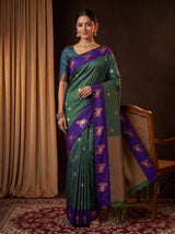 MIMOSA Blue Kanjivaram Art silk Saree — full view