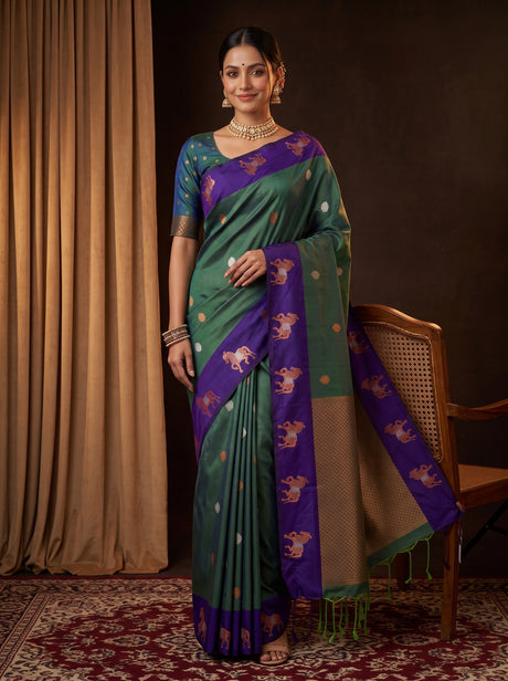 MIMOSA Blue Kanjivaram Art silk Saree — full view