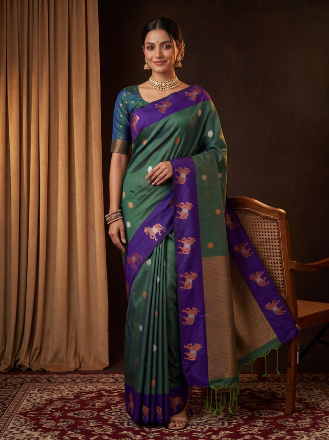 MIMOSA Blue Kanjivaram Art silk Saree — full view
