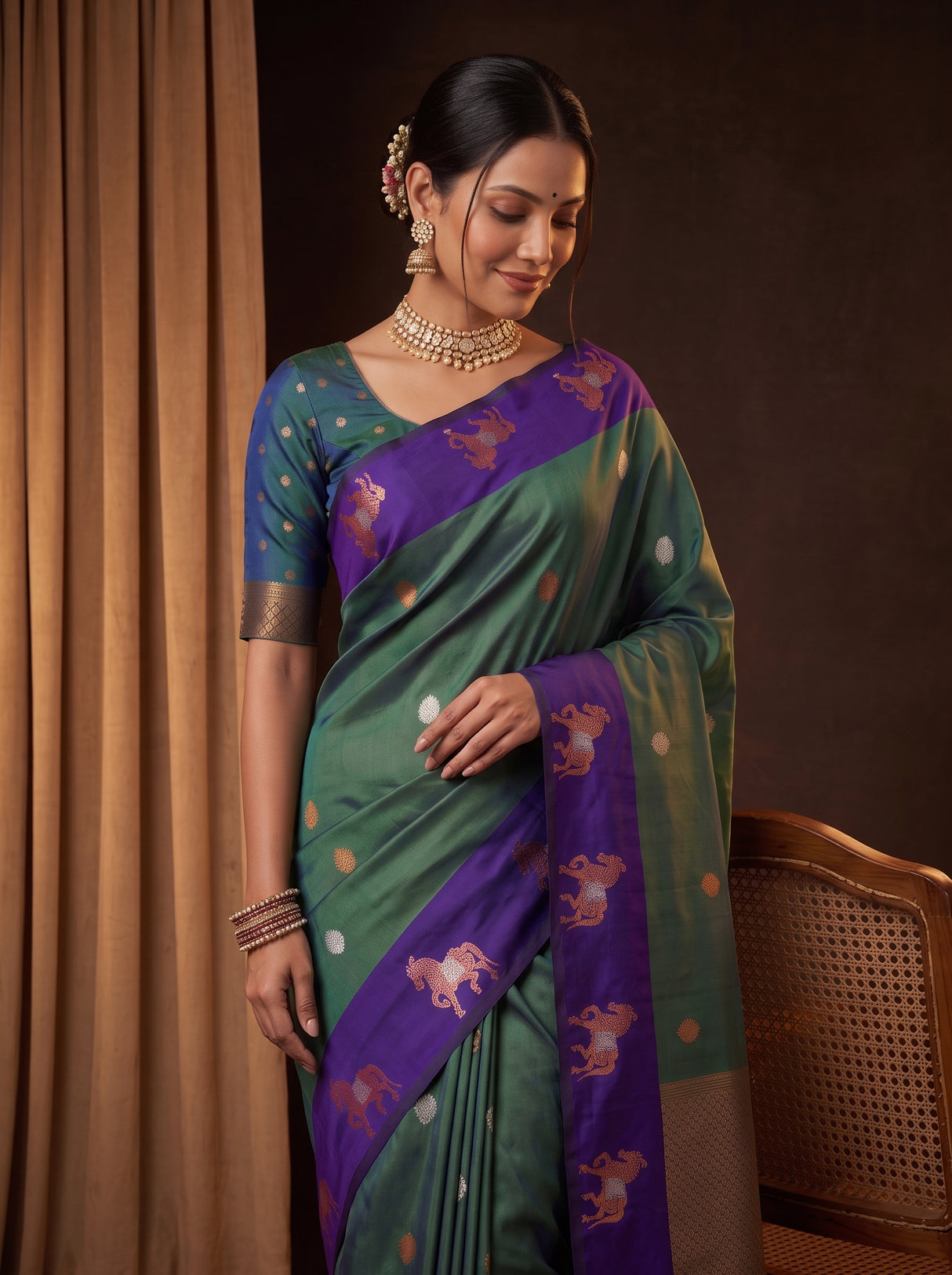 MIMOSA Blue Kanjivaram Art silk Saree — pose 10 styling detail