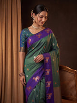 MIMOSA Blue Kanjivaram Art silk Saree — pose 10 styling detail