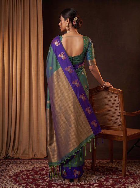 MIMOSA Blue Kanjivaram Art silk Saree — model lifestyle