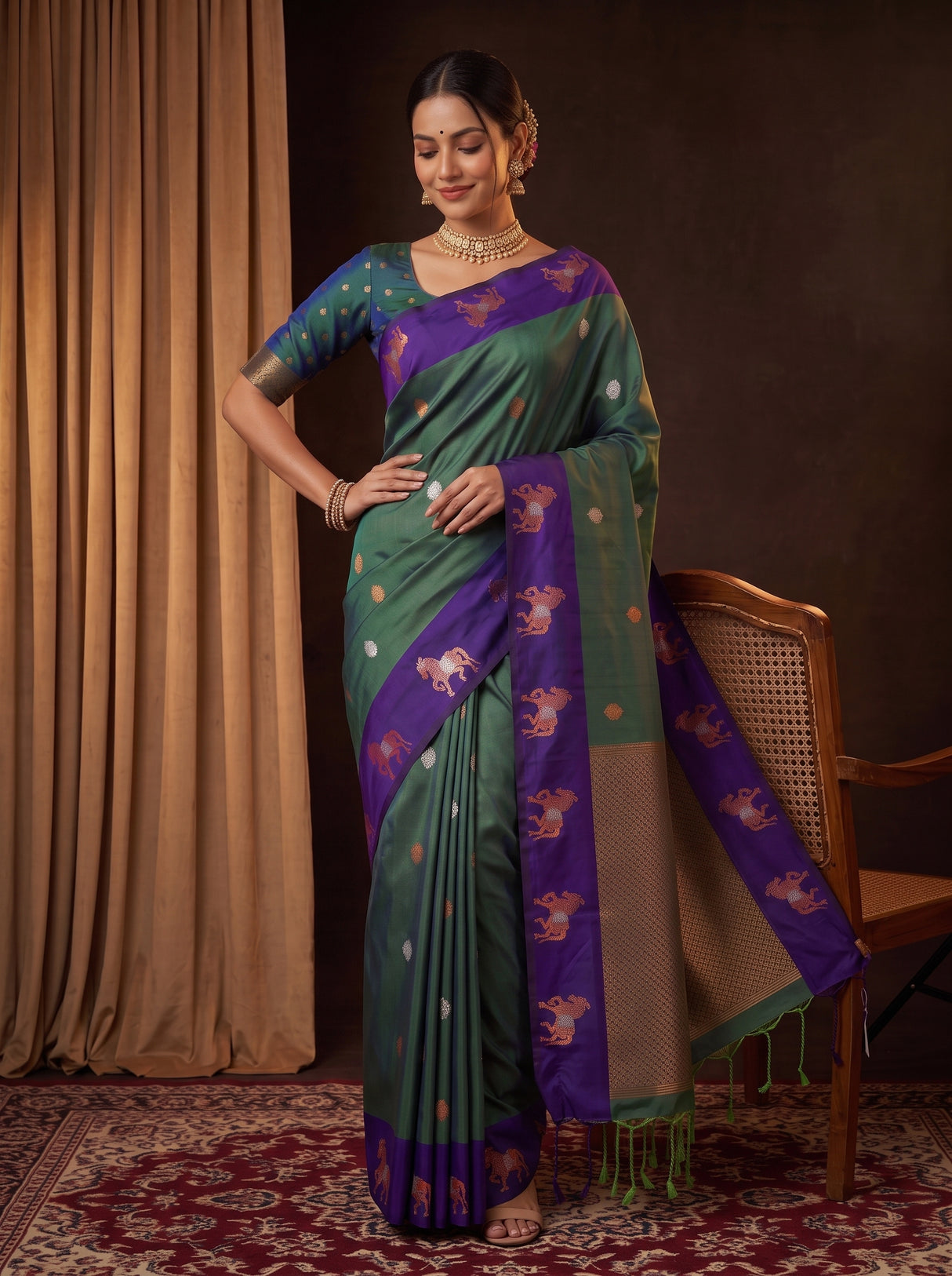 MIMOSA Blue Kanjivaram Art silk Saree — pallu and border detail