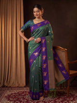 MIMOSA Blue Kanjivaram Art silk Saree — pallu and border detail