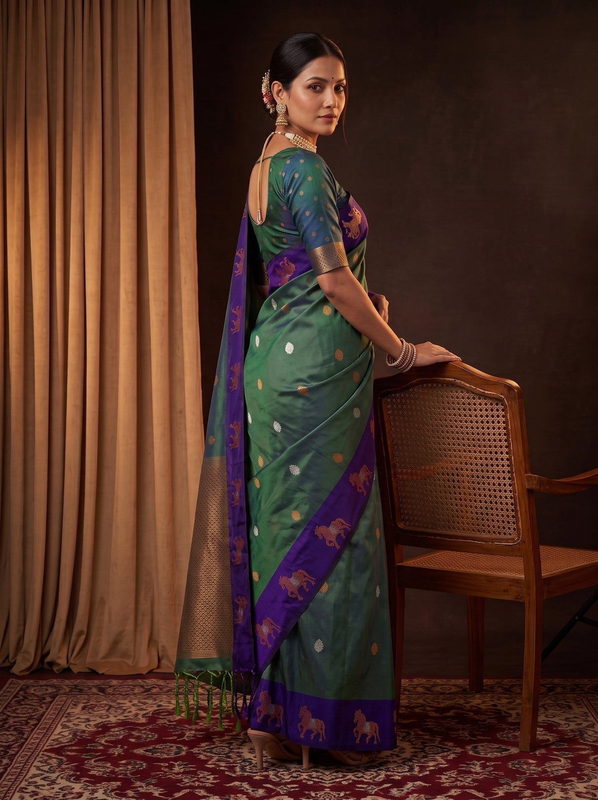 MIMOSA Blue Kanjivaram Art silk Saree — close-up of border and body