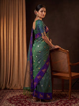 MIMOSA Blue Kanjivaram Art silk Saree — close-up of border and body