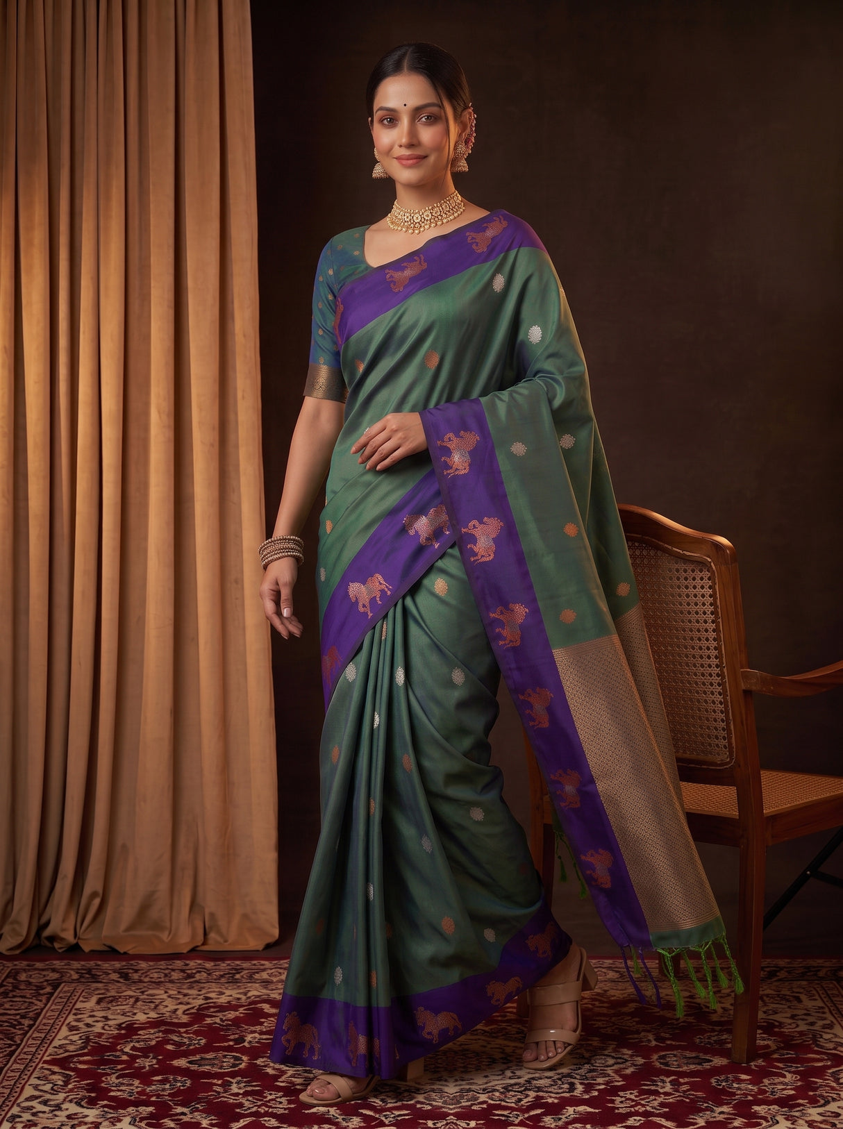 MIMOSA Blue Kanjivaram Art silk Saree — draped pleats and border