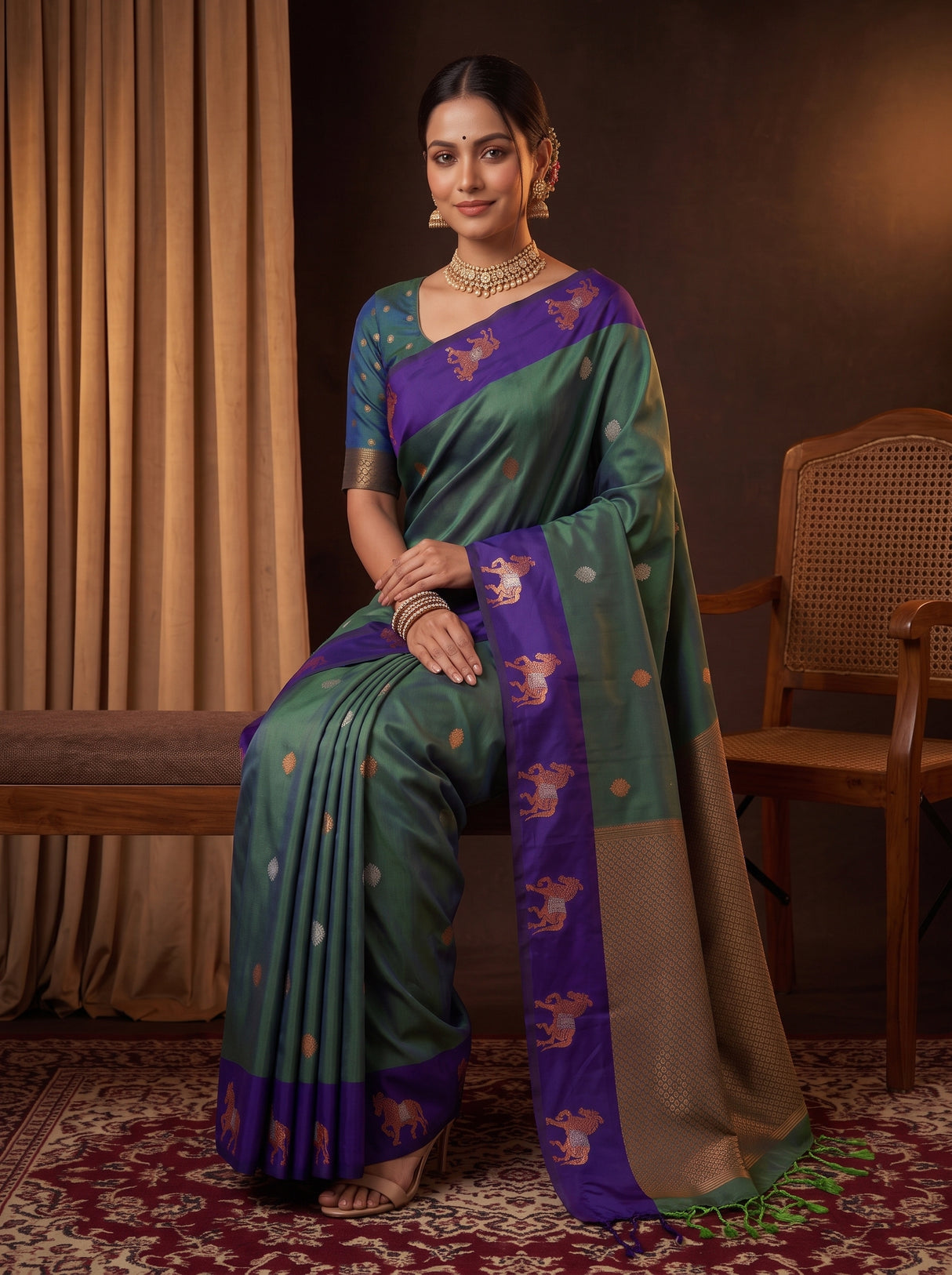 MIMOSA Blue Kanjivaram Art silk Saree — pose 8 styling detail