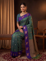 MIMOSA Blue Kanjivaram Art silk Saree — pose 8 styling detail