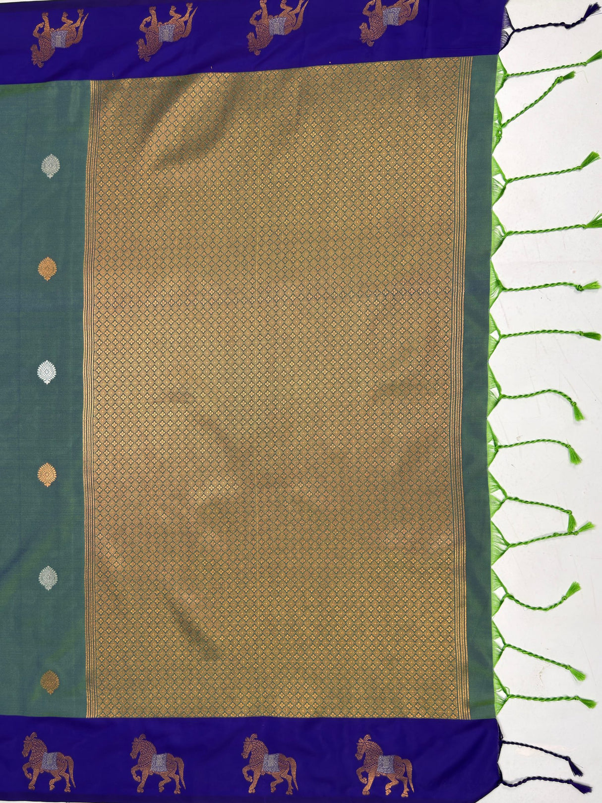 MIMOSA Blue Kanjivaram Art silk Saree — pallu and zari work detail