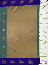 MIMOSA Blue Kanjivaram Art silk Saree — pallu and zari work detail