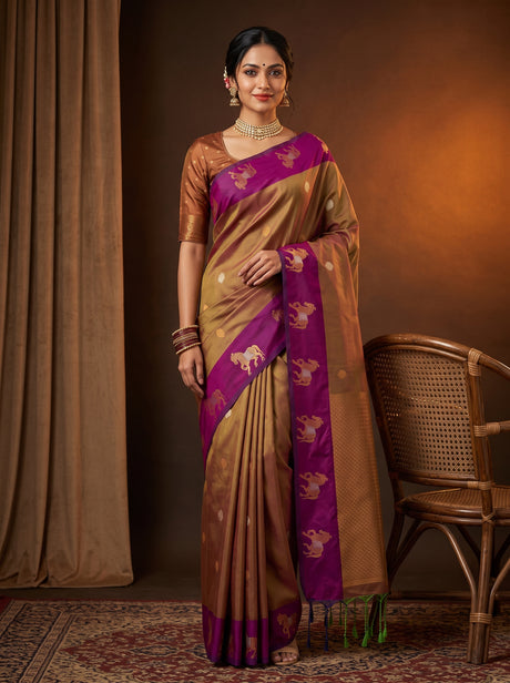 MIMOSA Magenta Kanjivaram Art silk Saree — full view