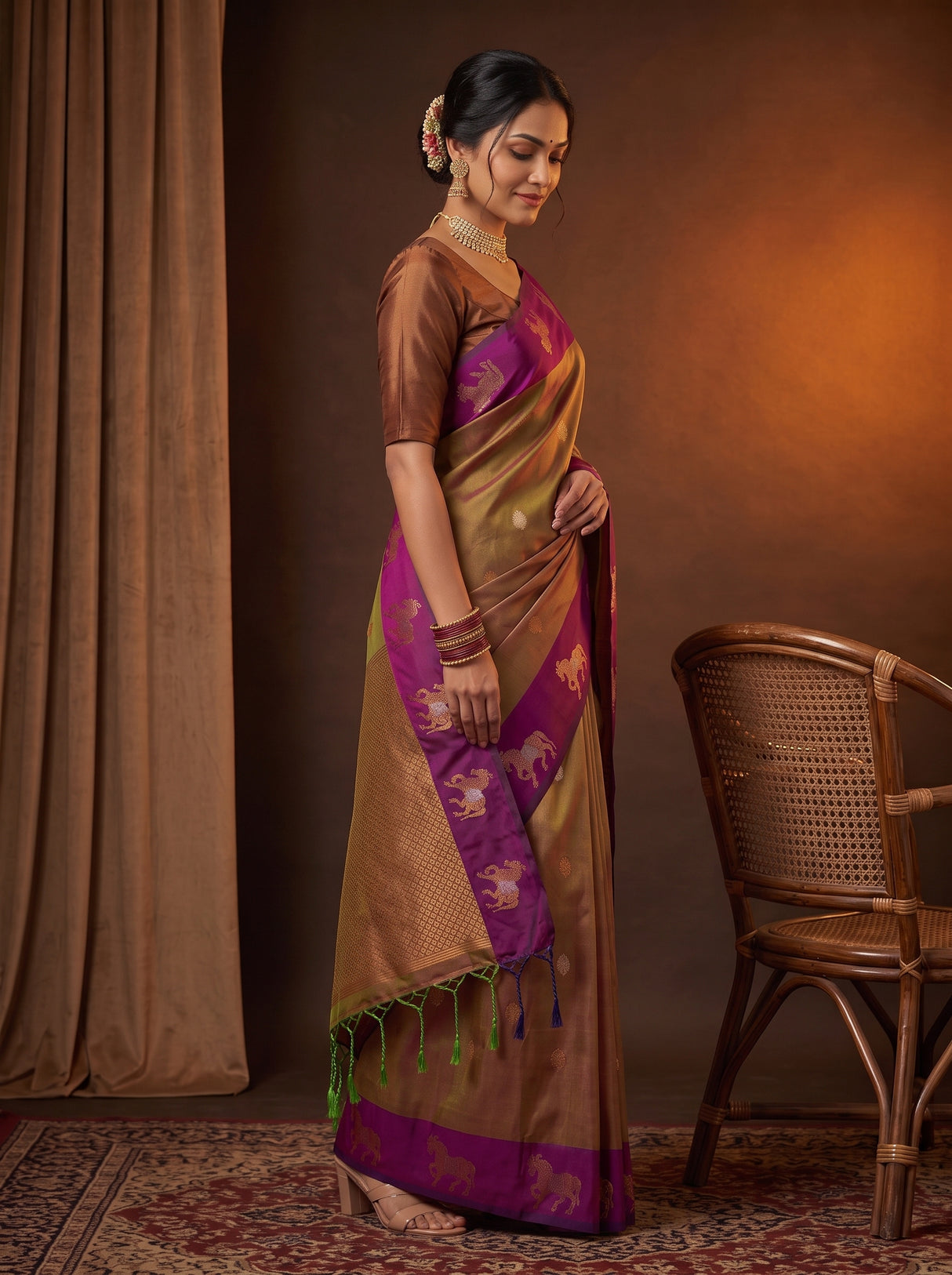 MIMOSA Magenta Kanjivaram Art silk Saree — pallu and border detail