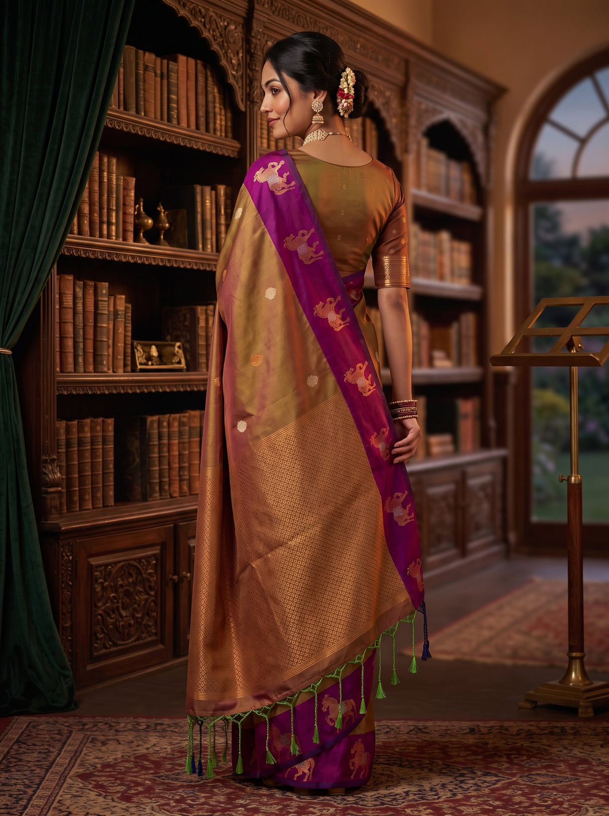MIMOSA Magenta Kanjivaram Art silk Saree — draped pleats and border