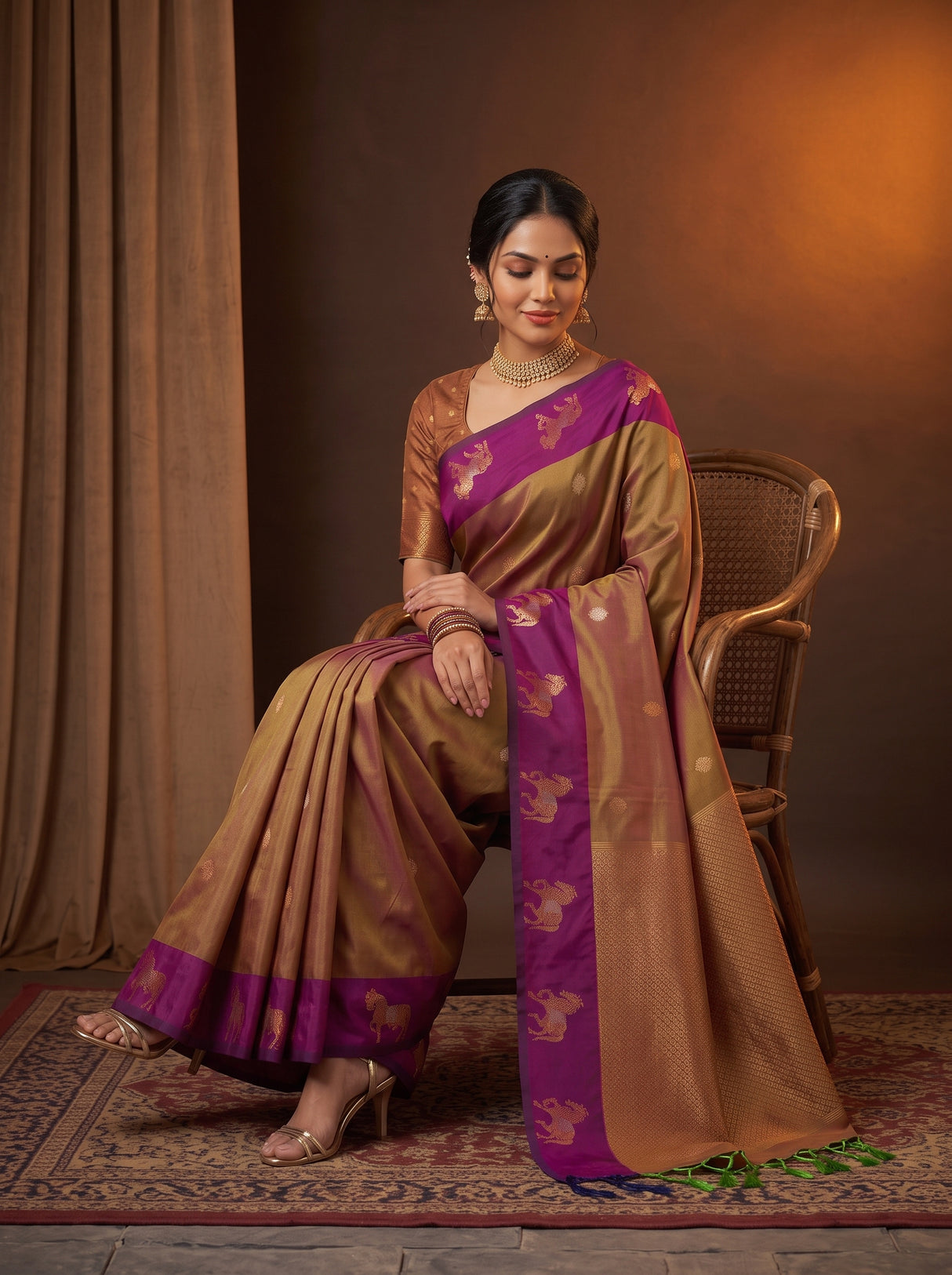 MIMOSA Magenta Kanjivaram Art silk Saree — pose 8 styling detail