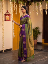 MIMOSA Green Kanjivaram Art silk Saree — pose 3 styling detail