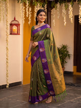 MIMOSA Green Kanjivaram Art silk Saree — pose 5 styling detail