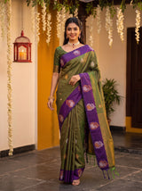MIMOSA Green Kanjivaram Art silk Saree — pose 6 styling detail
