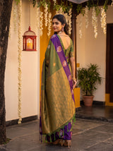 MIMOSA Green Kanjivaram Art silk Saree — pose 7 styling detail