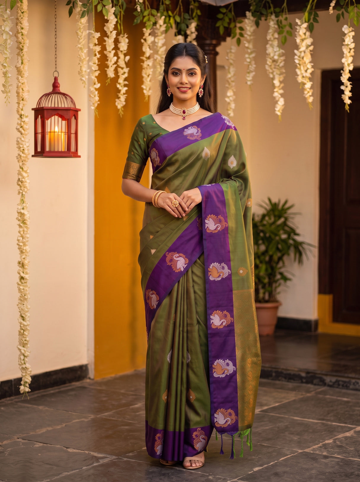 MIMOSA Green Kanjivaram Art silk Saree — pose 9 styling detail