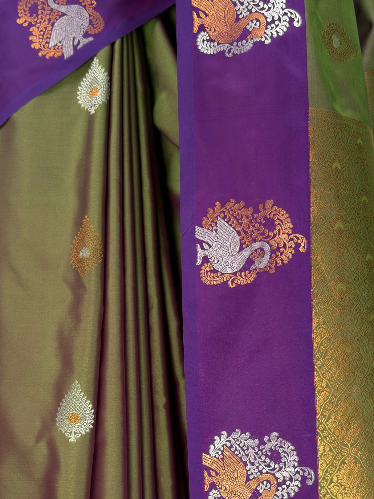 MIMOSA Green Kanjivaram Art silk Saree — fleets shot full lifestyle