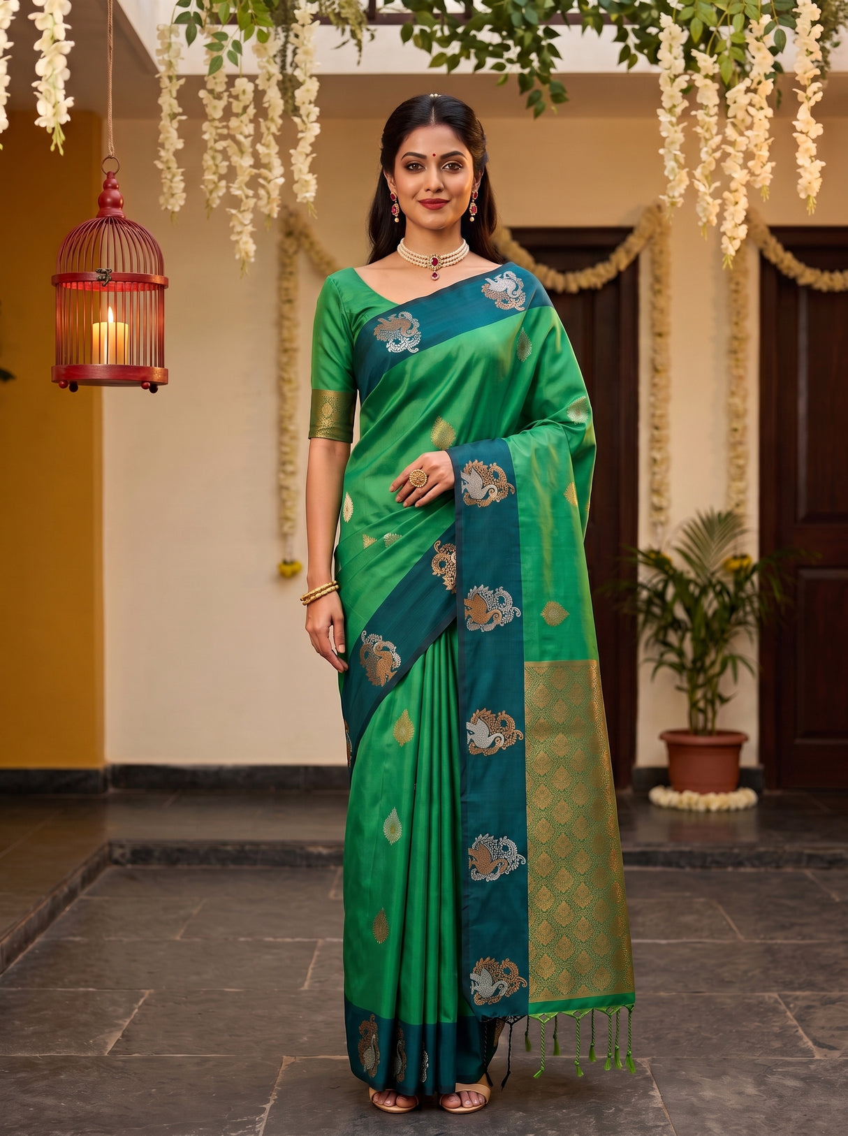 MIMOSA Rama Kanjivaram Art silk Saree — pose 10 styling detail