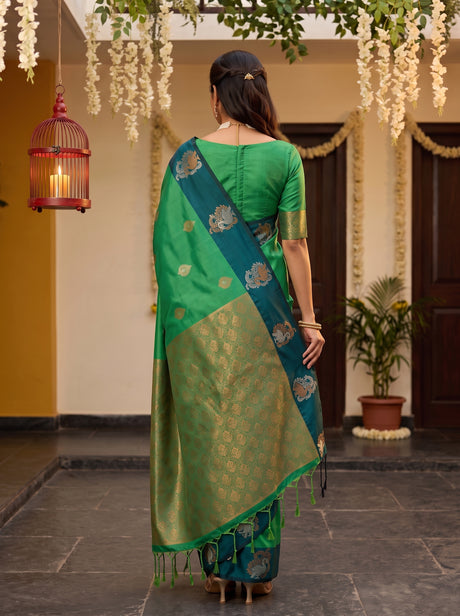 MIMOSA Rama Kanjivaram Art silk Saree — pose 2 styling detail