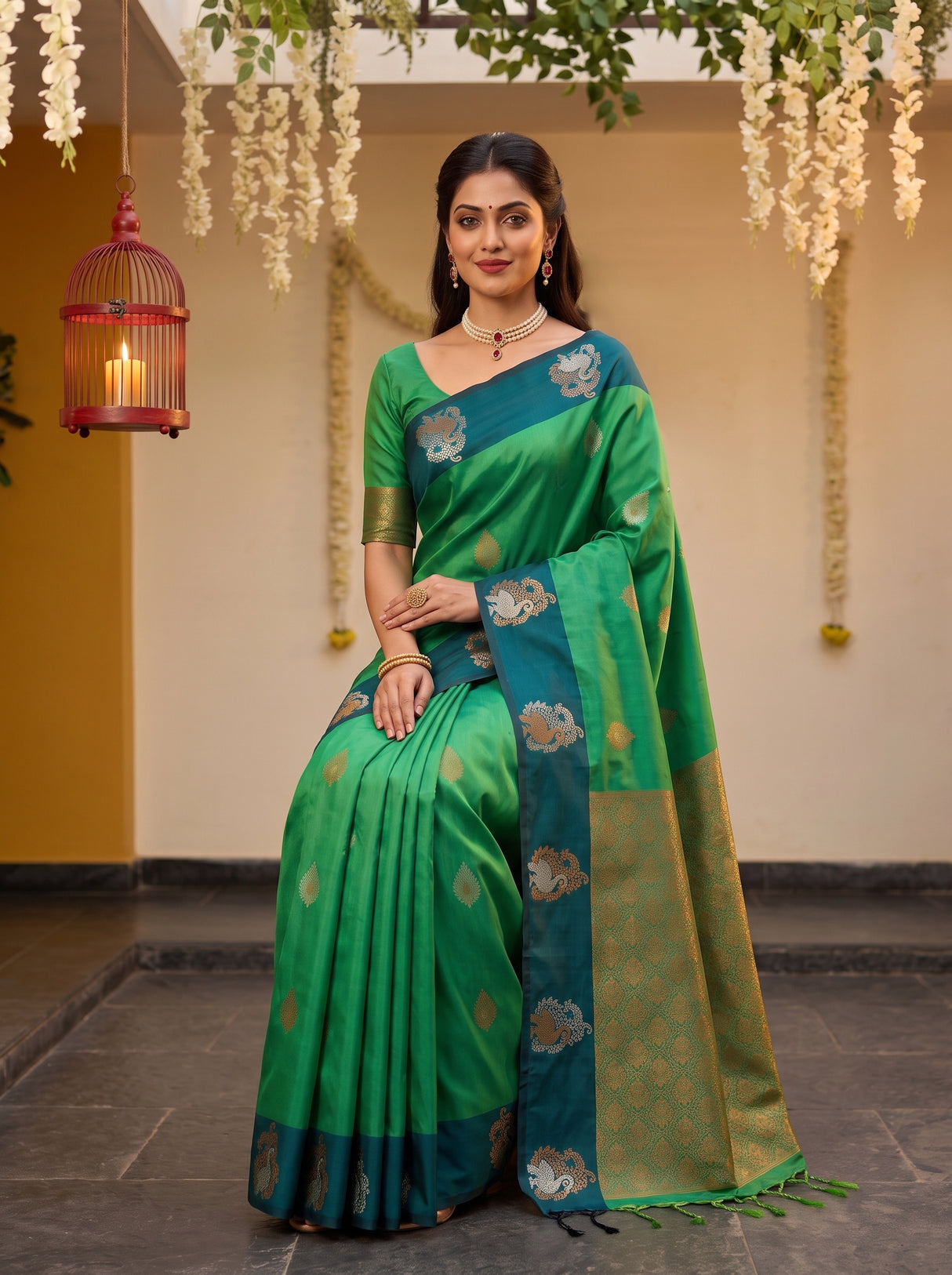 MIMOSA Rama Kanjivaram Art silk Saree — pose 8 styling detail