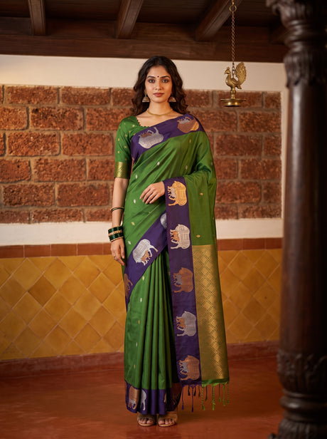 MIMOSA Green Kanjivaram Art silk Saree — AI Model lifestyle pose